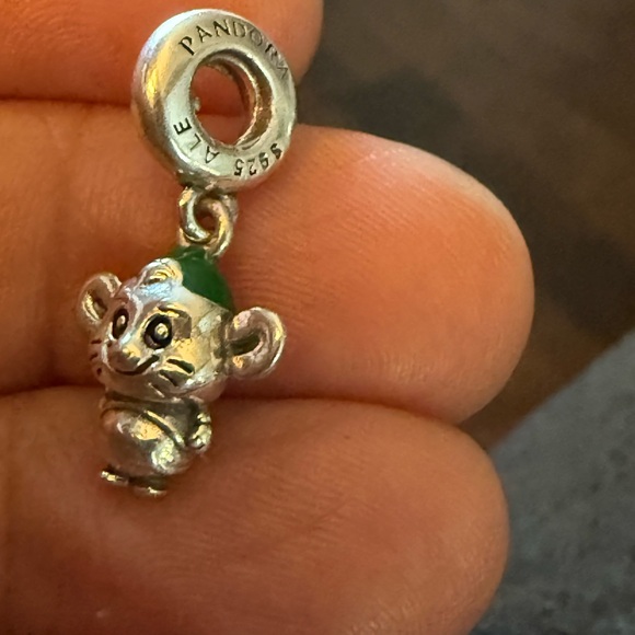 Pandora Silver Mouse Charm with Green Accents - Picture 1 of 5